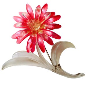 VTG jaren 40 broche roze Lucite bloem C gesp gegoten retro pin uit het midden van de eeuw