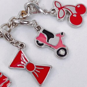 Minnie Mouse Disney Themed Charm Bracelet Silver Tone Pink Enamel VTG Y2K image 5