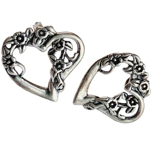 Vintage Sterling Silver 925 Earrings Open Heart Floral Vine Posts 1980s 1990s