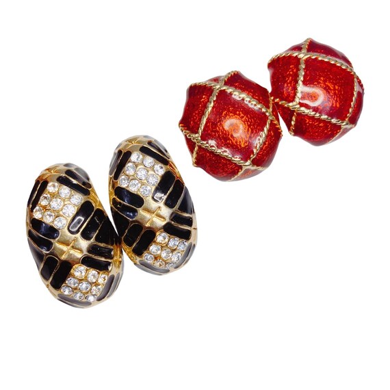 Vintage 80s Ohrclips Lot, Emaille Strass, Statement Ohrringe