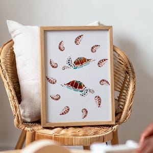 Sea Turtle Nursery Wall Art | Coastal Baby Room Print with Seashells | Ocean Themed Baby Shower Gift | Watercolour Turtle Artwork