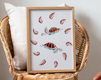 Print zeeschildpaddenkwekerij: kust-oceaankunstwerk