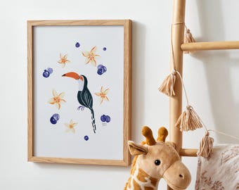 Toucan-kwekerijprint: tropische gouachekunst, speelkamerdecor