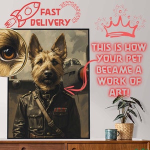 WW2 Fighter Pilot Dog Portrait, Vintage Pilot,Aviator Dog Portrait, Dog Pilot Portrait, Airforce, Military Dog Portrait, Us Air Army Dog Pet
