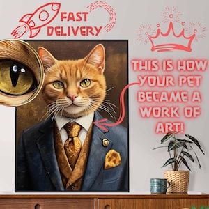 Personalized Cat Portrait: Gentleman Cat in Suit (Digital Download)