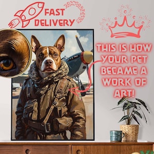 Vintage Pilot,Aviator Dog Portrait, WW2 Fighter Pilot Dog Portrait, Dog Pilot Portrait, Military Dog Portrait, Personalized Pet Portrait