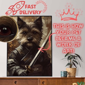 Custom Katana Sword Dog Portrait, Ninja Dog Portrait, Japanese Samurai Dog Portrait, Anime Custom Dog Portrait, Personalised Pet Portrait