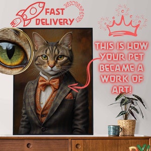 Personalized Cat Oil Painting Portrait: Businessman Cat in Suit (Digital Product)