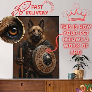 Custom Viking Warrior Pet Portrait: Personalized Dog Oil Painting (Digital Product)