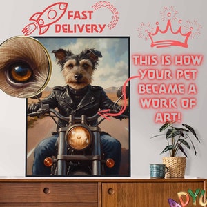 Biker Pet Portrait, Dog with Motorcycle Portrait, Motorcycle Pet Portrait, Racer Pet Portrait, Biker Pet Art, Anarchy Pet Portrait, Cool Pet