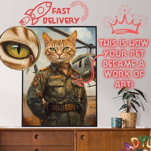 Custom Army Helicopter Pilot Cat Portrait, Fighter Pilot, Cat Pilot Portrait, Airforce Army Pet, Military Cat Portrait, Us Air Army Dog Pet