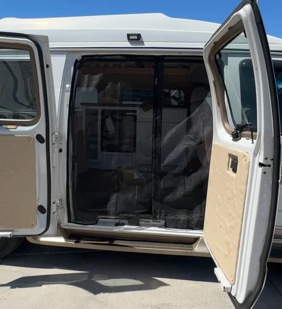 1998-2016 Ford Econoline Barn Style Side Doors NO-SEE-UMS Bug Net Magnetic Cover, E250, E350 Van screen netting magnetic cover