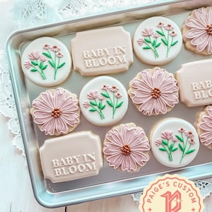 Baby in Bloom | Baby Shower | Custom Decorated Sugar Cookies | Hand-Piped & Printed Cookies