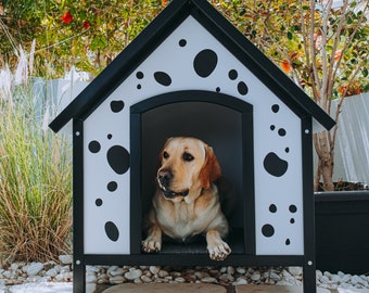 Wooden Dog House Santorini - Black / Green Outdoor | Modern Dog House, Dog Crate, Dog Kennel,Pet House, Dog Box for Large Breeds