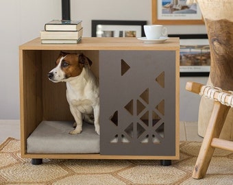 Caseta de Madera para Perro Ibiza - Madera, Gris |Casa moderna para perros de interior,jaula para perros, caja de perro