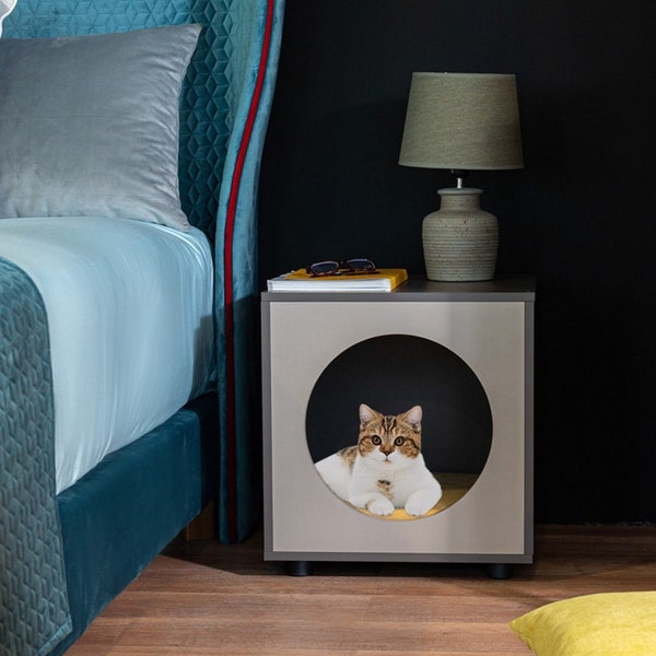 Wooden Cat House Kos - Dark Grey | Indoor Kitten House, Elegant Cat House, Cat Furniture, Cute Cat Crate, Cat Home, Cat Box
