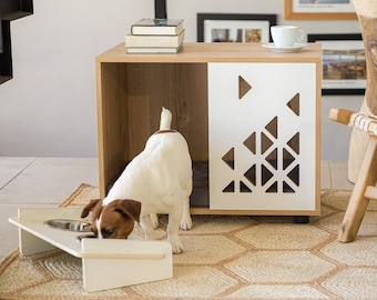 Caseta de Madera para Perro Ibiza - Madera, Blanco | Casa moderna para perros de interior, jaula para perros, caja de perro