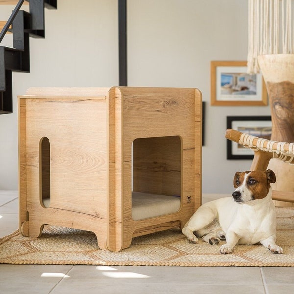 Casetta per cani in legno Mykonos - Legno / Grigio | Cuccia moderna per cani da interno, Casetta per cani