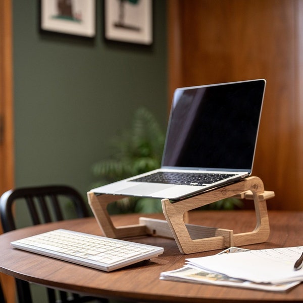 Support surélevé pour ordinateur portable-Bois/Blanc/Noir|Support d'ordinateur portable en bois pour bureau