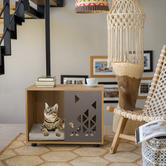 Wooden Cat House Ibiza Wood Gray Indoor Kitten House Elegant Cat House Cat Furniture Cute Cat Crate Cat Home Cat Box Etsy UK