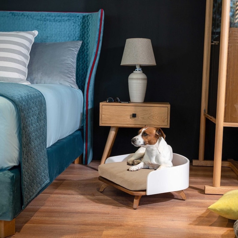 Wooden Dog Bed Milos White,wood Smallmedium/white,dark Wood Small