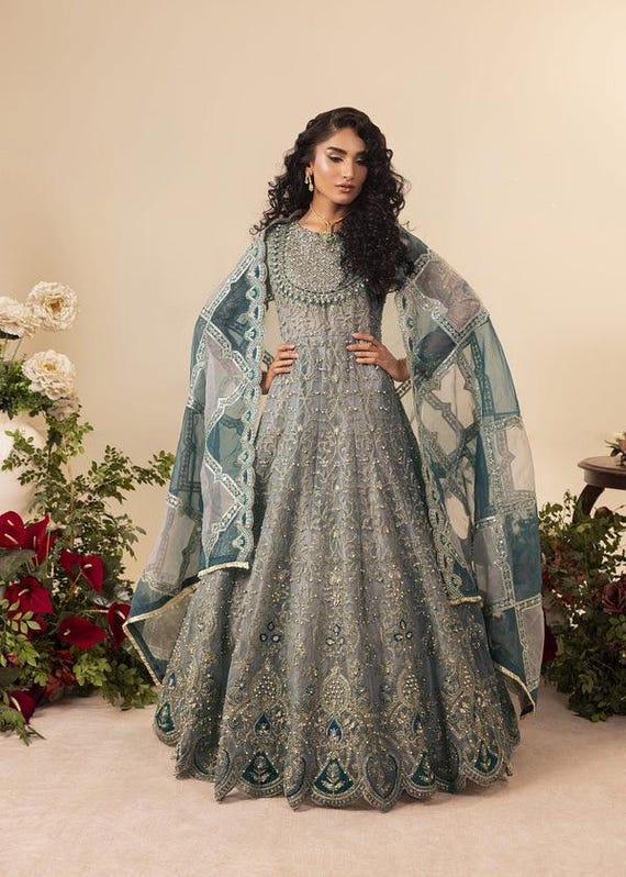 aqua embroidered dress Long Aqua Blue Lace Prom Dress with Mermaid Skirt Aqua / 0 main image 0