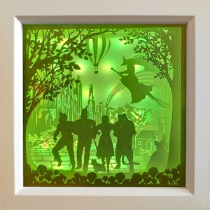 Wizard of Oz Themed Shadow Light Box - Papercut 3D Box Art Gift USB Plug Operated With Remote Control RGB. Handmade Wall Art Gift