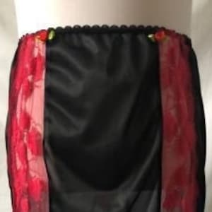 Handmade Black Nylon Red Lace Waist Half Slip Petticoat Lingerie GIFT BOXED image 1