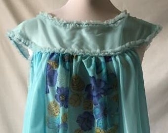 Handmade Blue Floral Nylon Frilled Babydoll Negligée Lingerie Nightie GIFT BOXED