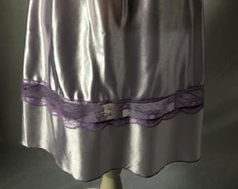 Handmade Lilac Soft Purple Nylon White Lace Waist Slip Half Slip Petticoat Lingerie GIFT BOXED