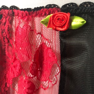 Handmade Black Nylon Red Lace Waist Half Slip Petticoat Lingerie GIFT BOXED image 5