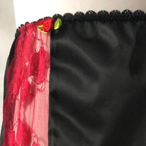 Handmade Black Nylon Red Lace Waist Half Slip Petticoat Lingerie GIFT BOXED image 6
