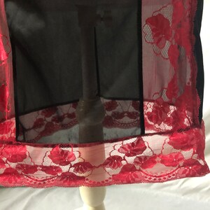 Handmade Black Nylon Red Lace Waist Half Slip Petticoat Lingerie GIFT BOXED image 3