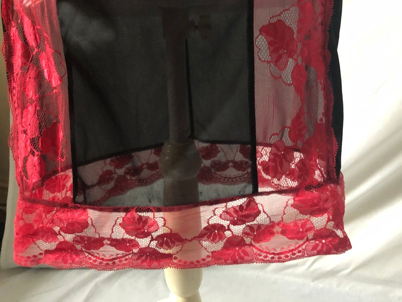 Handmade Black Nylon Red Lace Waist Half Slip Petticoat Lingerie GIFT BOXED image 3