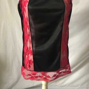 Handmade Black Nylon Red Lace Waist Half Slip Petticoat Lingerie GIFT BOXED image 4