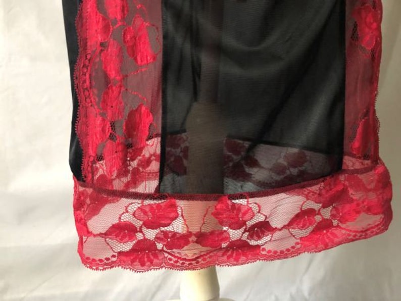 Handmade Black Nylon Red Lace Waist Half Slip Petticoat Lingerie GIFT BOXED image 7