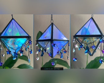 Black Iridescent Glass Terrarium Petite Suncatcher - Diamond Prism shape