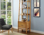Mid Century Modern Wood Bookcase, Three Open Shelves Etagere with 1 Drawer