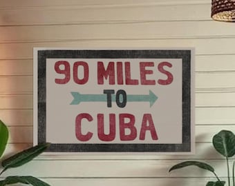 90 Miles to Cuba Flag: Distressed Retro Cuban Decor, Coastal Sign