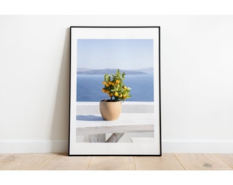 Wall Decor Travel Photography Artwork Print | Santorini Photography Print | Christmas Gift | Blue | Yellow | Fine Art Photography Print