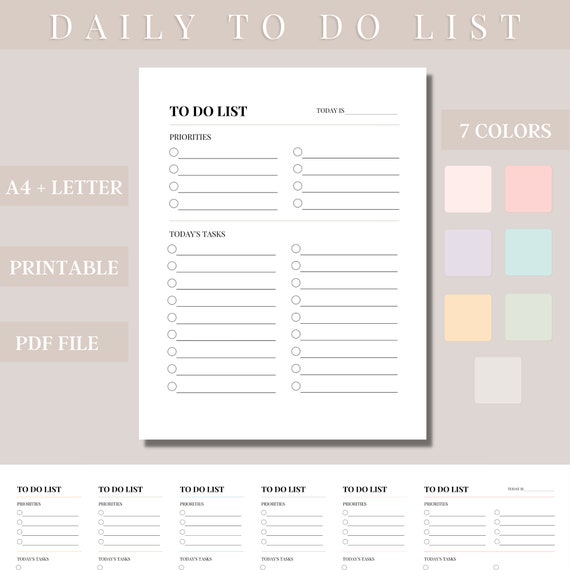 Printable Daily to Do List Daily Checklist A4 & Letter | Etsy