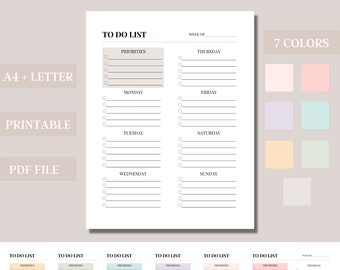 Printable Weekly To Do List | Weekly Checklist | A4 & Letter Size