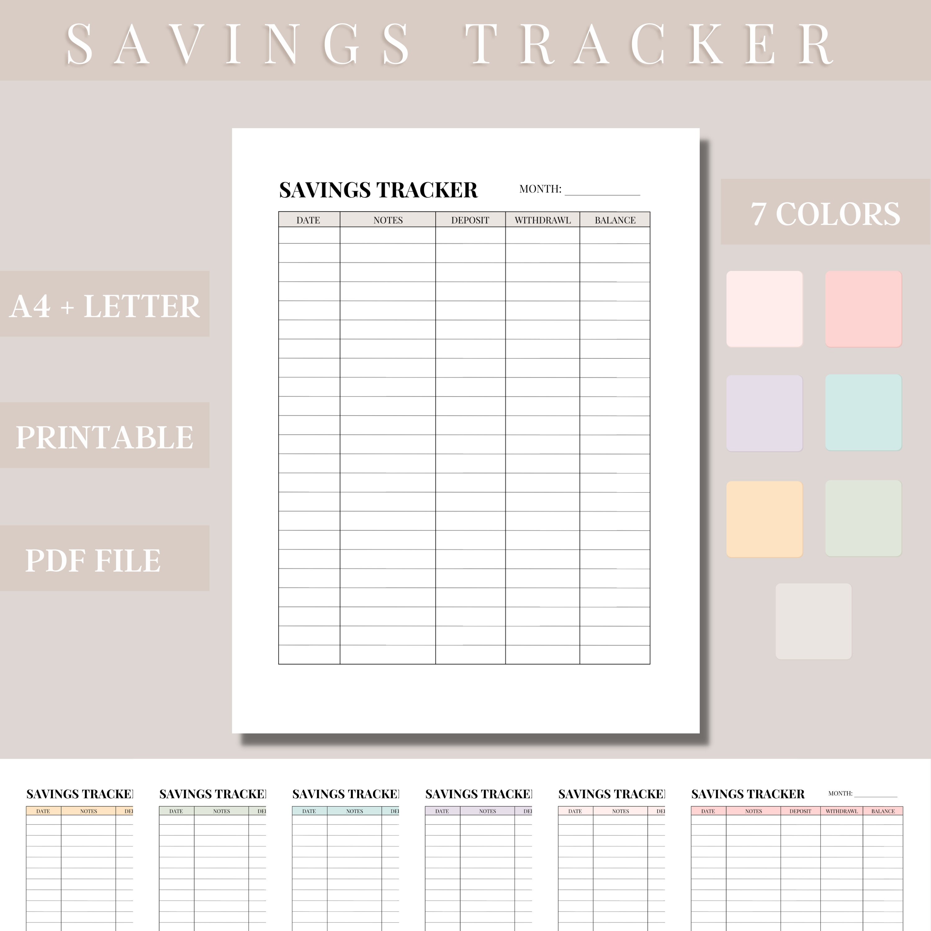 Printable Savings Tracker Savings Log A4 &amp; Letter Size - Etsy