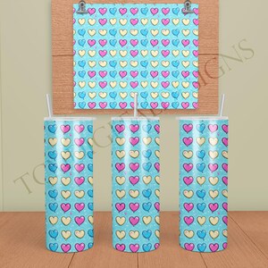 ARQUIVO DIGITAL | Lindo padrão de coração desenhado à mão | Arquivo fino para copo de 20 oz | Embalagem reta para copo de 20 oz | Designs para copos | Arquivos de sublimação