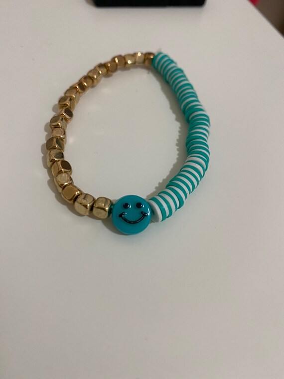 Turquoise and Gold Clay Beads Bracelet 