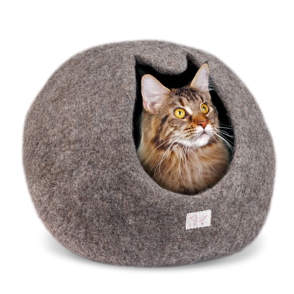 Organic Wool Cat Bed Cave (Large/Medium) - Eco Friendly 100% Merino Wool Beds for Cats and Kittens