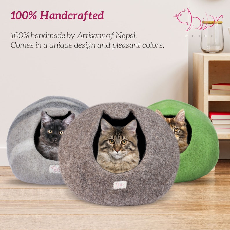 Organic Wool Cat Bed Cave Large/Medium Eco Friendly 100% Merino Wool Beds for Cats and Kittens image 7