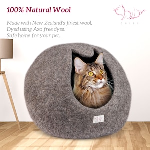 Organic Wool Cat Bed Cave Large/Medium Eco Friendly 100% Merino Wool Beds for Cats and Kittens image 4