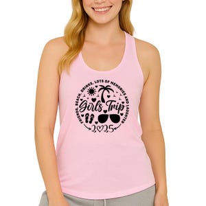 Girls Trip 2025 Racerback Tank Top, Women’s Vacation Tank, Summer Weekend Trip Tee, Personalized Summer Vacation Tank Top