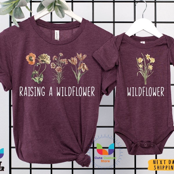 Raising A Wildflower and Wildflower Shirts,Mama Mini Matching Set,Mommy & Me Outfits,Mama Mini Shirt,Baby Shower Gift,New Mom Gift Idea